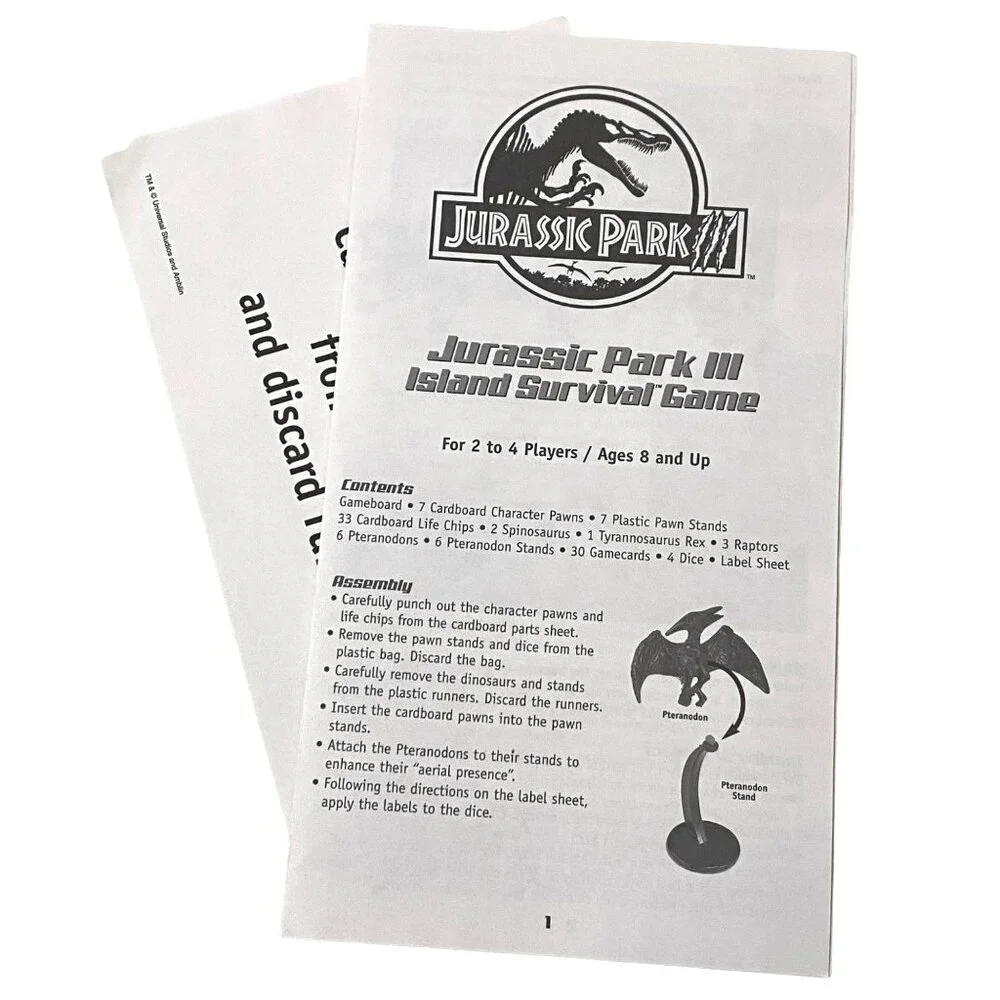 Jurassic Park‎ III Island Survival Board Game 40197 Incomplete